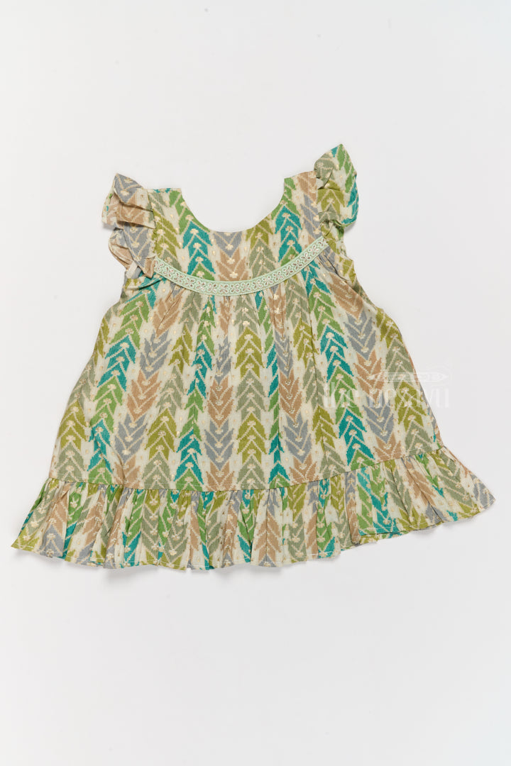 Chic Girls Cotton Summer Frock with Chevron Pattern and Breathable Rayon Fabric