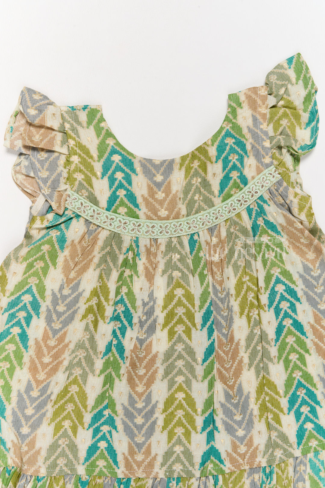 Chic Girls Cotton Summer Frock with Chevron Pattern and Breathable Rayon Fabric