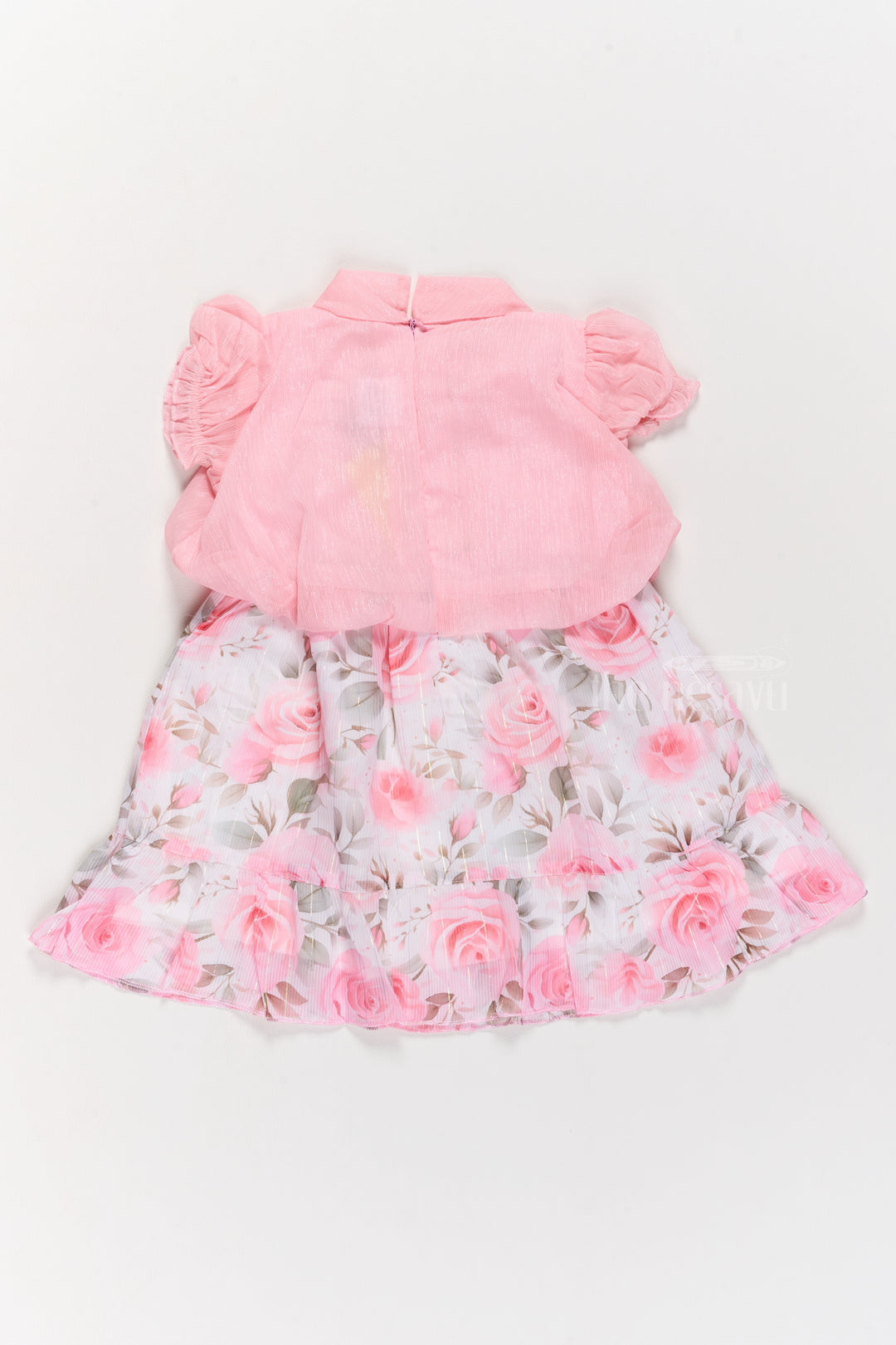 Girls Chiffon Cute Baby Clothes with Floral Print Skirt and Puff Sleeve Top