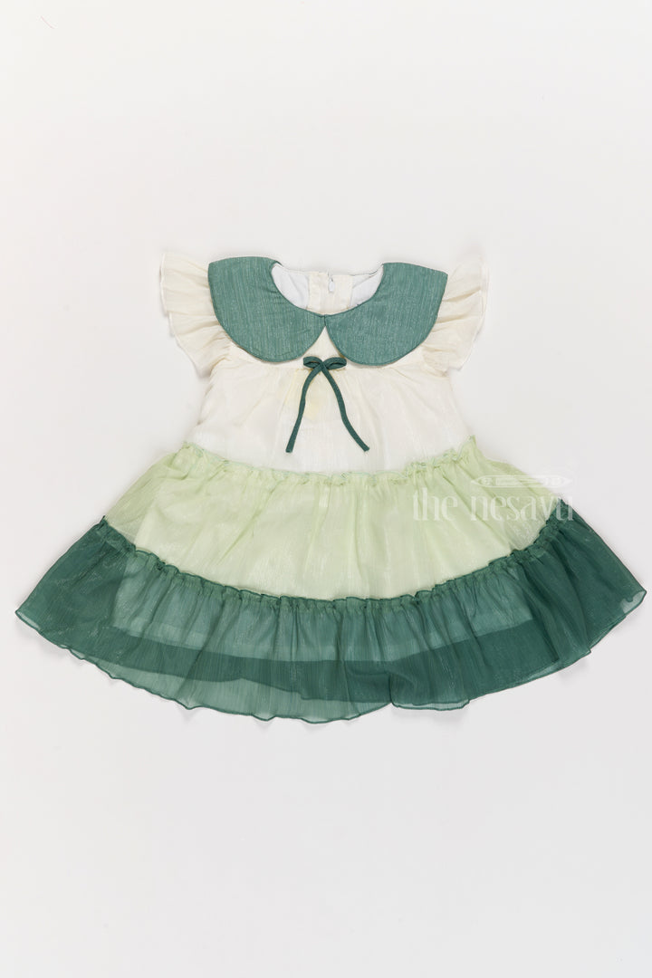 Girls Fancy Gown with Green Tiered Skirt and Oversized Collar