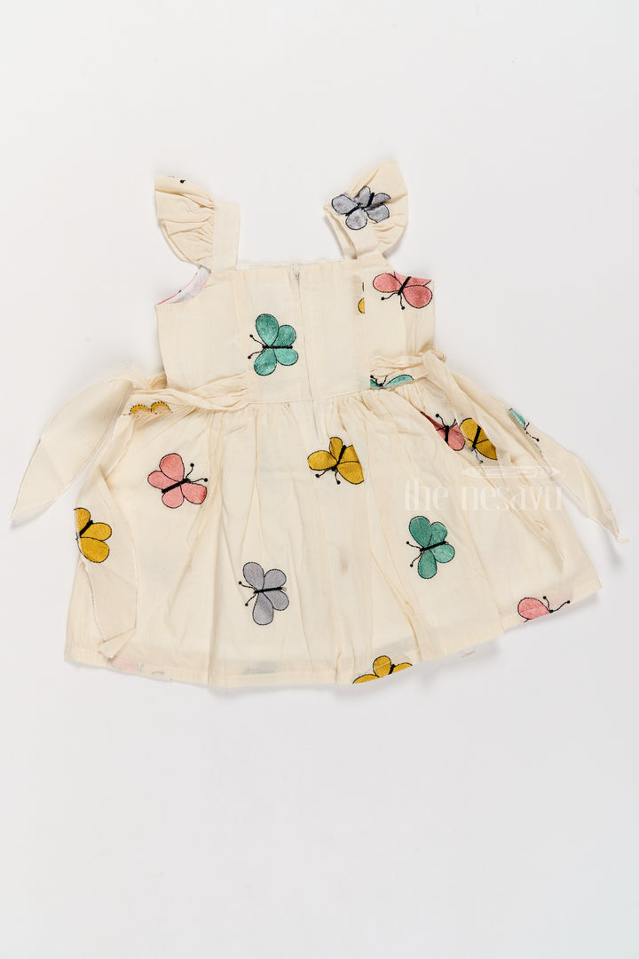 Girls Fancy Frock with Butterfly Embroidery and Ruffled Sleeves