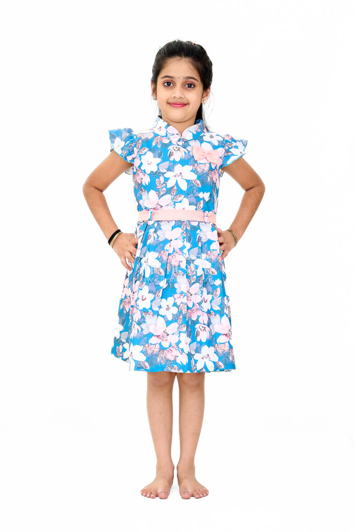 Girls Disney Princess Fancy Dress with Floral Print and Puff Sleeves