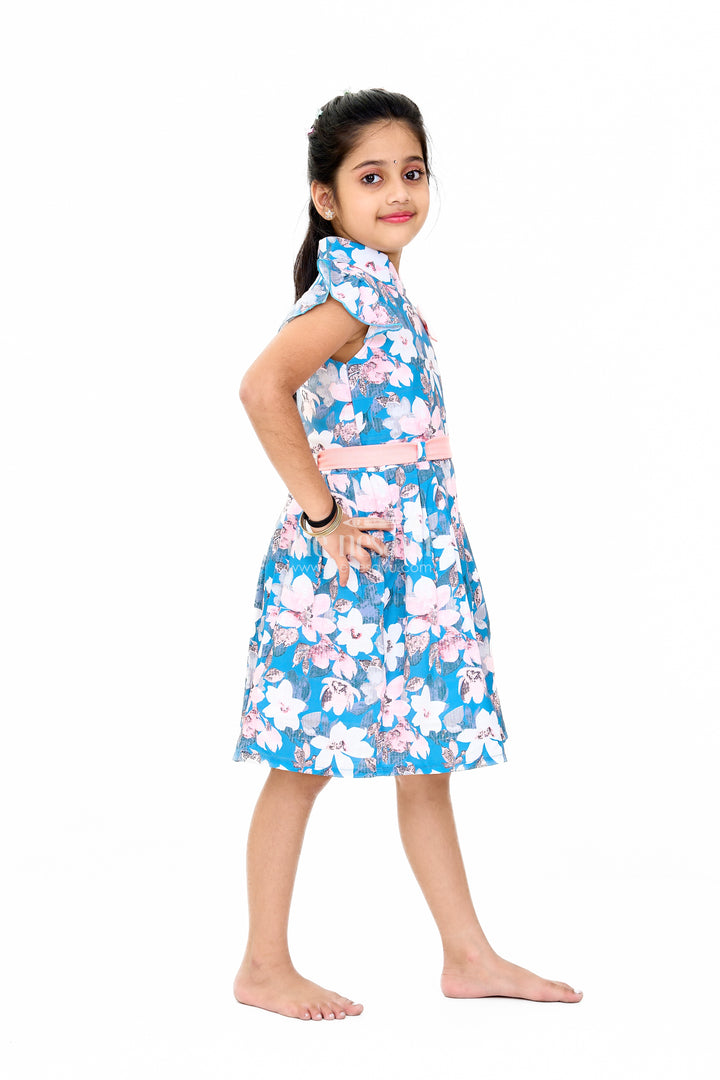 Girls Disney Princess Fancy Dress with Floral Print and Puff Sleeves