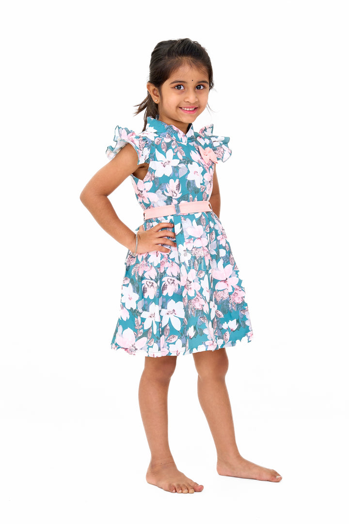 Girls Casual Chiffon Maxi Dress with Floral Print and Bow Detail