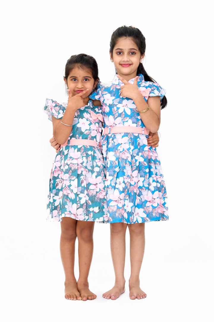 Girls Casual Chiffon Maxi Dress with Floral Print and Bow Detail