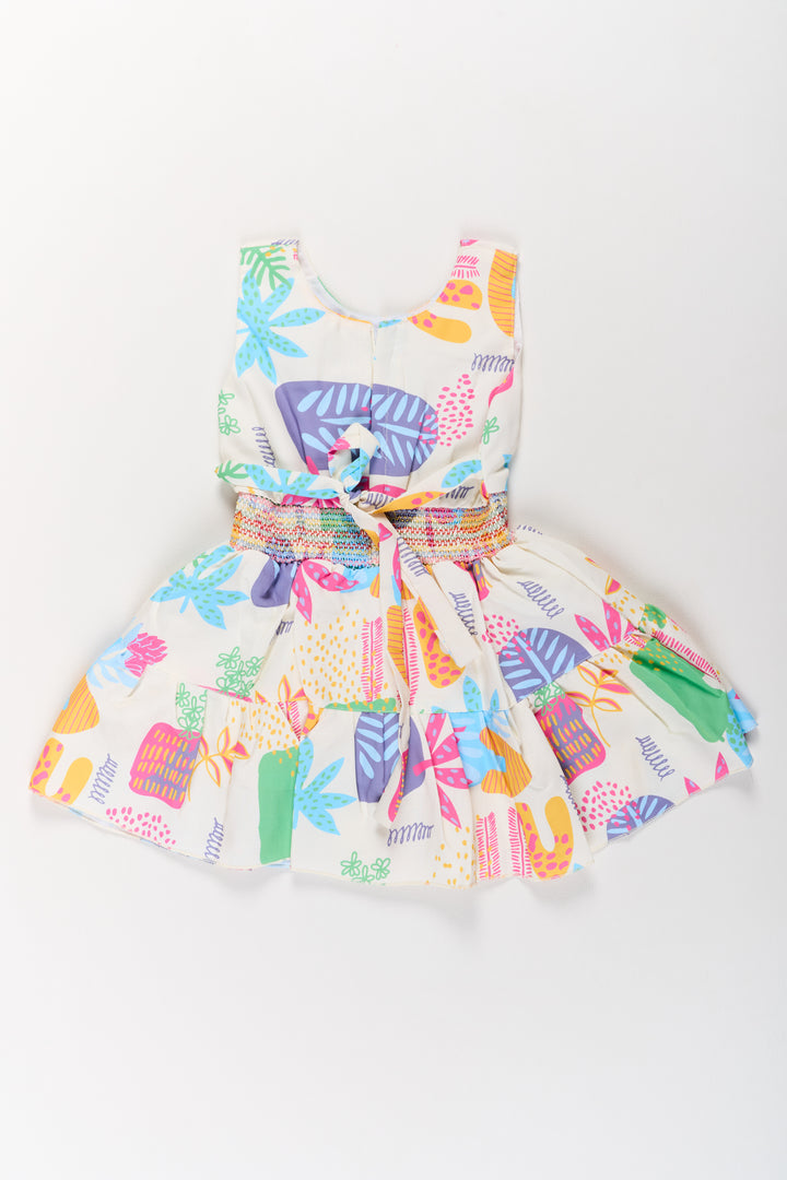 Girls Cotton Sleeveless Frock with Vibrant Prints and Peter Pan Collar