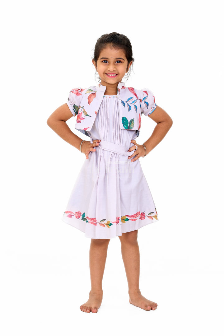 Trendy Indo Western Girls Cotton Frock with Floral Patterns and Waist Tie-Up