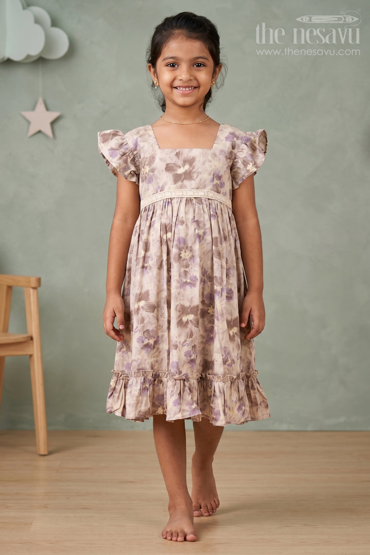 Girls Cotton Casual Summer Dress with Floral Prints and Ruffled Hem