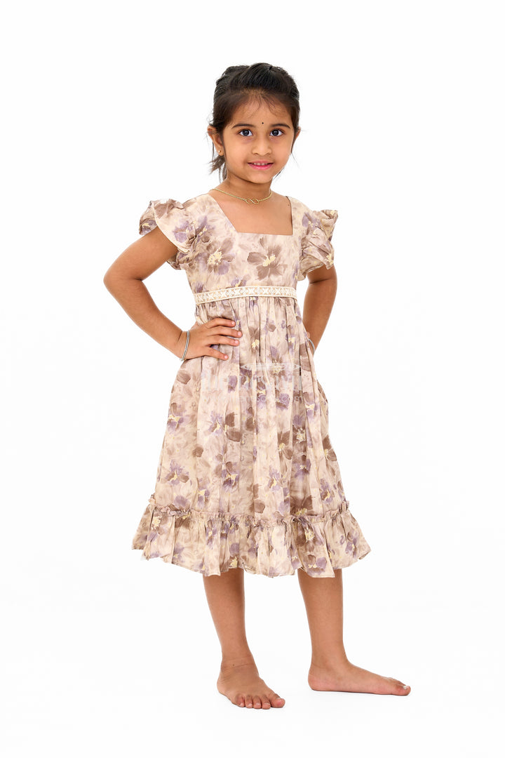 Girls Cotton Casual Summer Dress with Floral Prints and Ruffled Hem