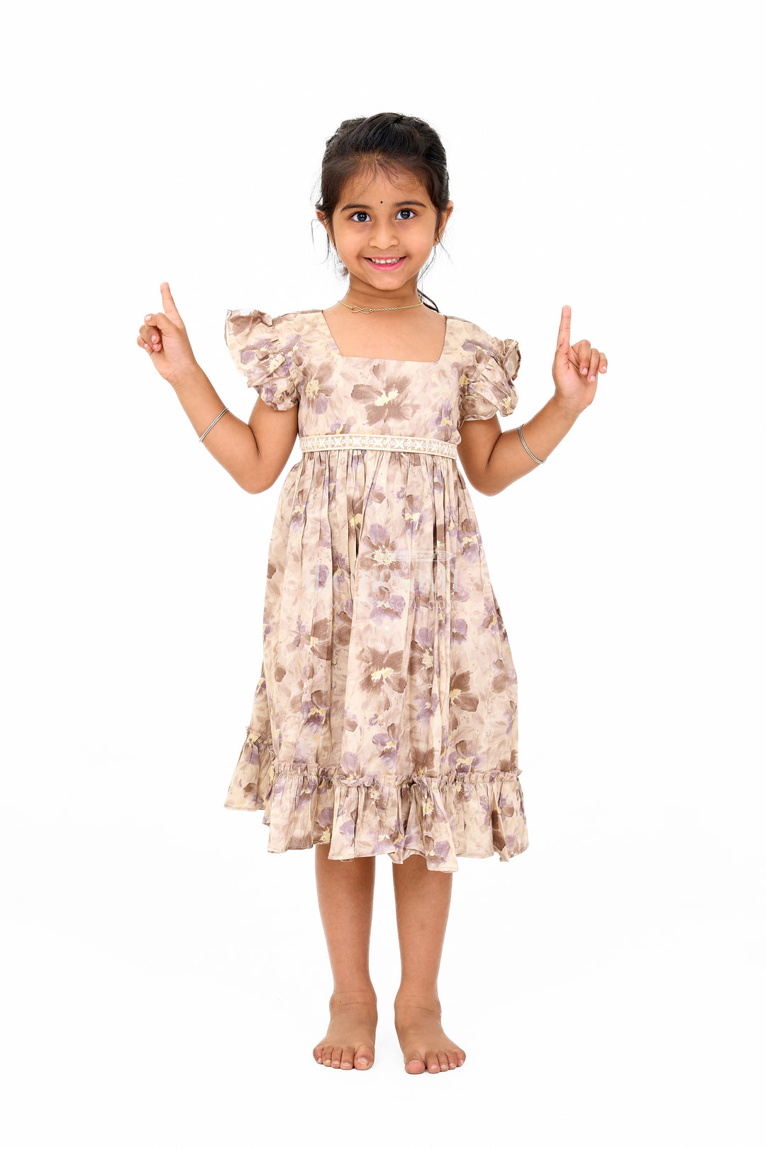 Girls Cotton Casual Summer Dress with Floral Prints and Ruffled Hem