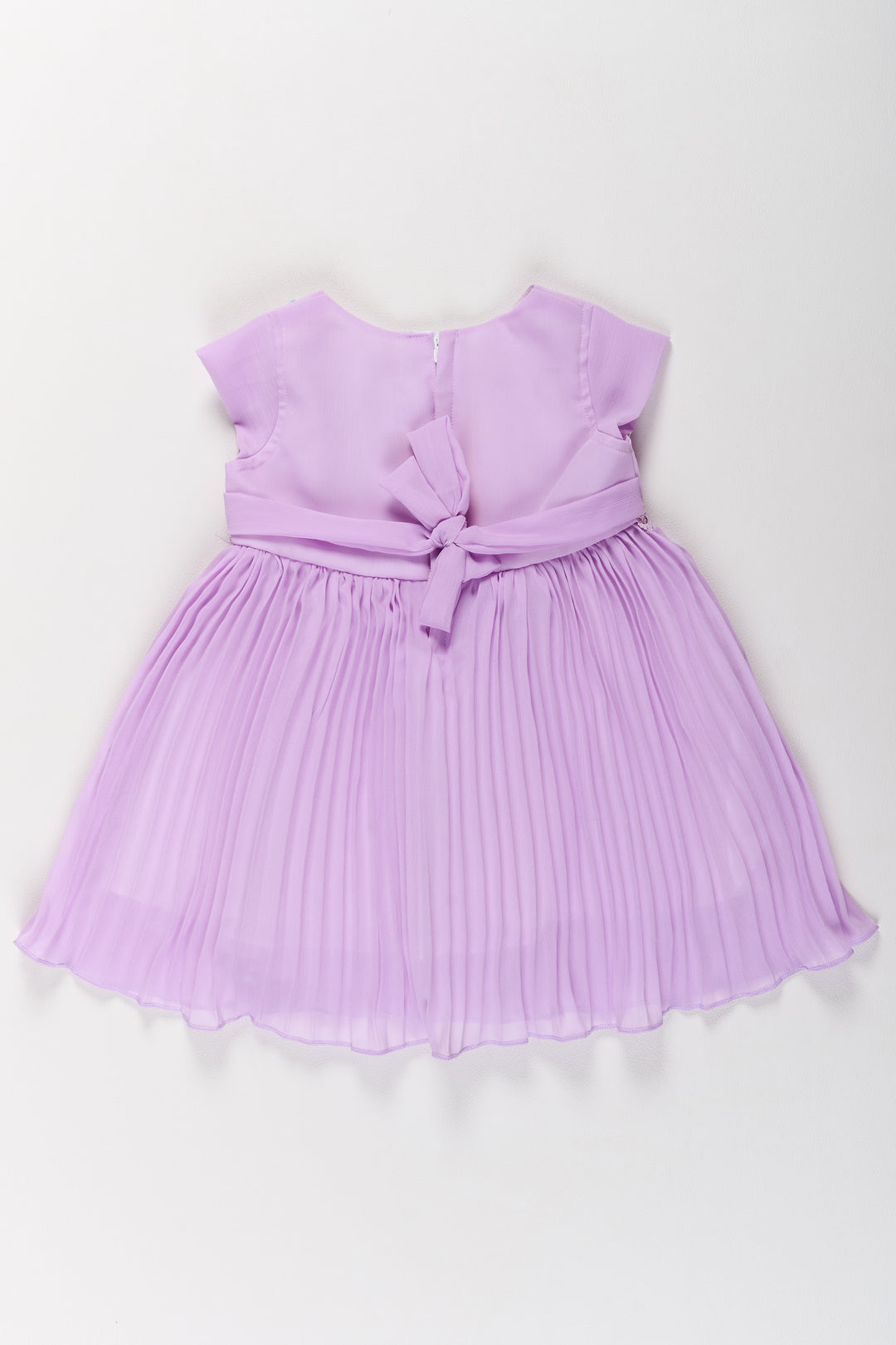 Girls Poly Georgette Fancy Party Frock in Lavender with Floral Appliqué