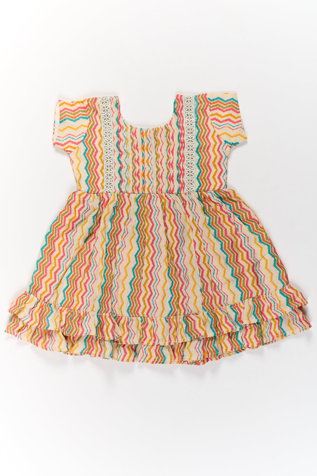 Multicolor Girls Cotton Frock with Striped Pattern and Sleeveless Design for Casual Wear