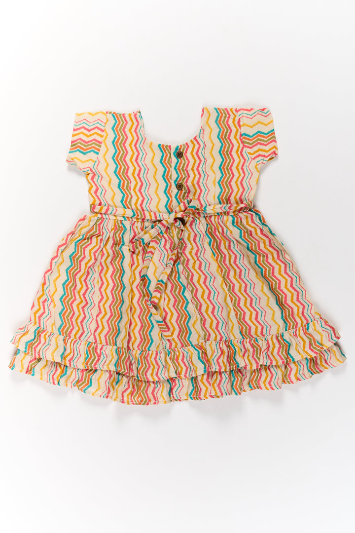 Multicolor Girls Cotton Frock with Striped Pattern and Sleeveless Design for Casual Wear