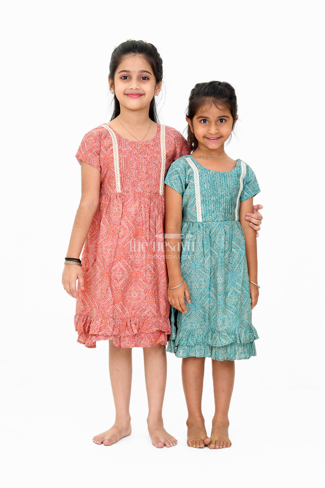 Charming Red Cotton Mini Frock for Girls with Delicate Prints and Flared Hem