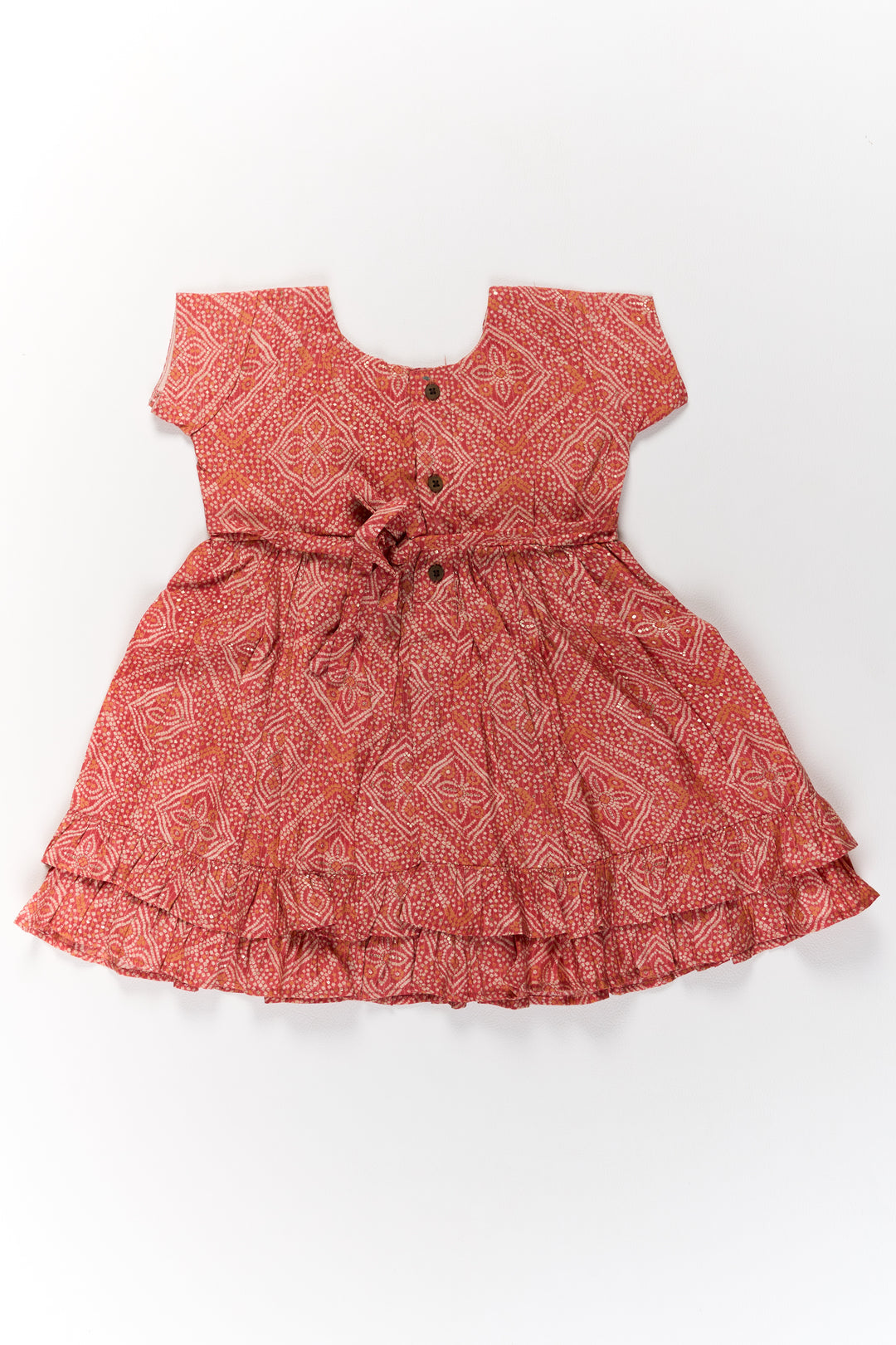 Charming Red Cotton Mini Frock for Girls with Delicate Prints and Flared Hem