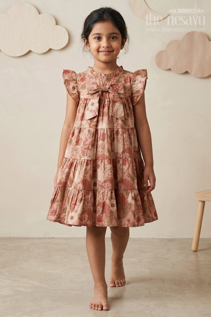 Modal Silk Frocks for Kids in Floral Printed Blend with Frill Sleeves and Soft Flared Layers