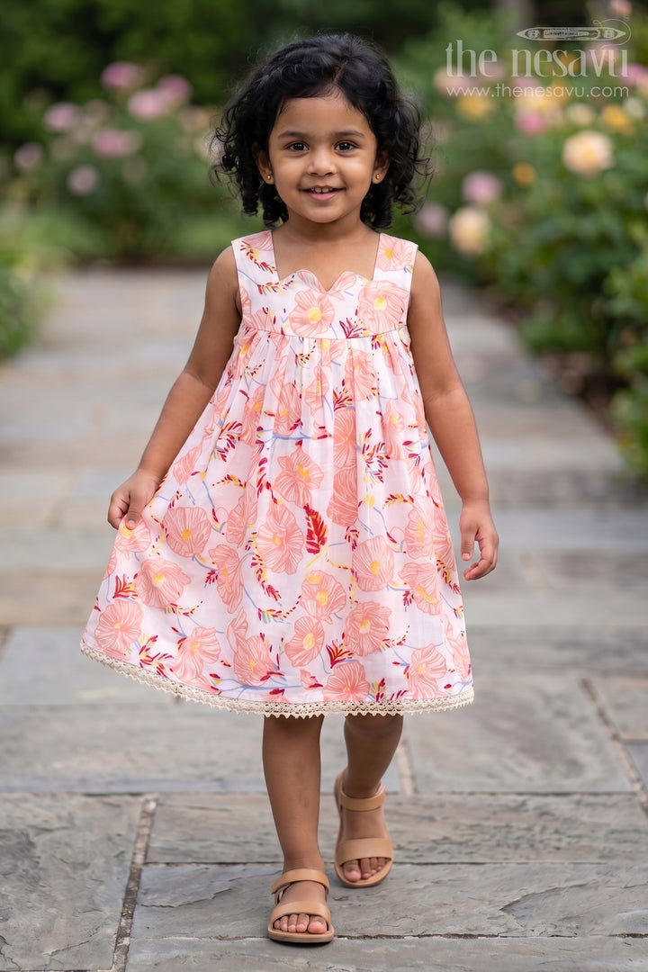 Girls Cotton Frocks Online for Kids in Sleeveless Style with Pink Floral Digital Print