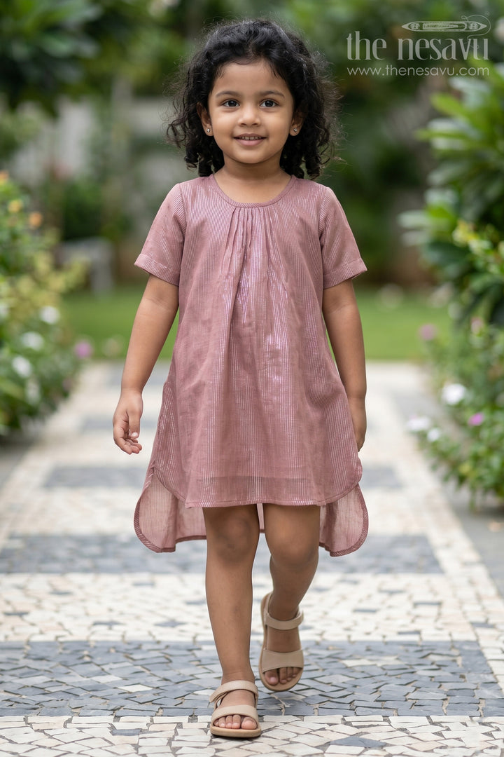 Girls Ethnic Long Frock in Shimmering Viscose Cotton with Subtle Pleats and High-Low Hem