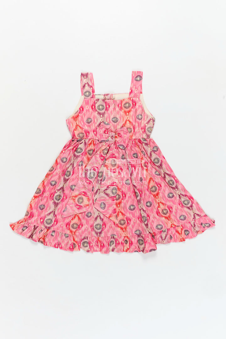 Girls Everyday Casual Cotton Frock in Pink Modal Silk with Digital Print and Ruffled Hem for Daily Style