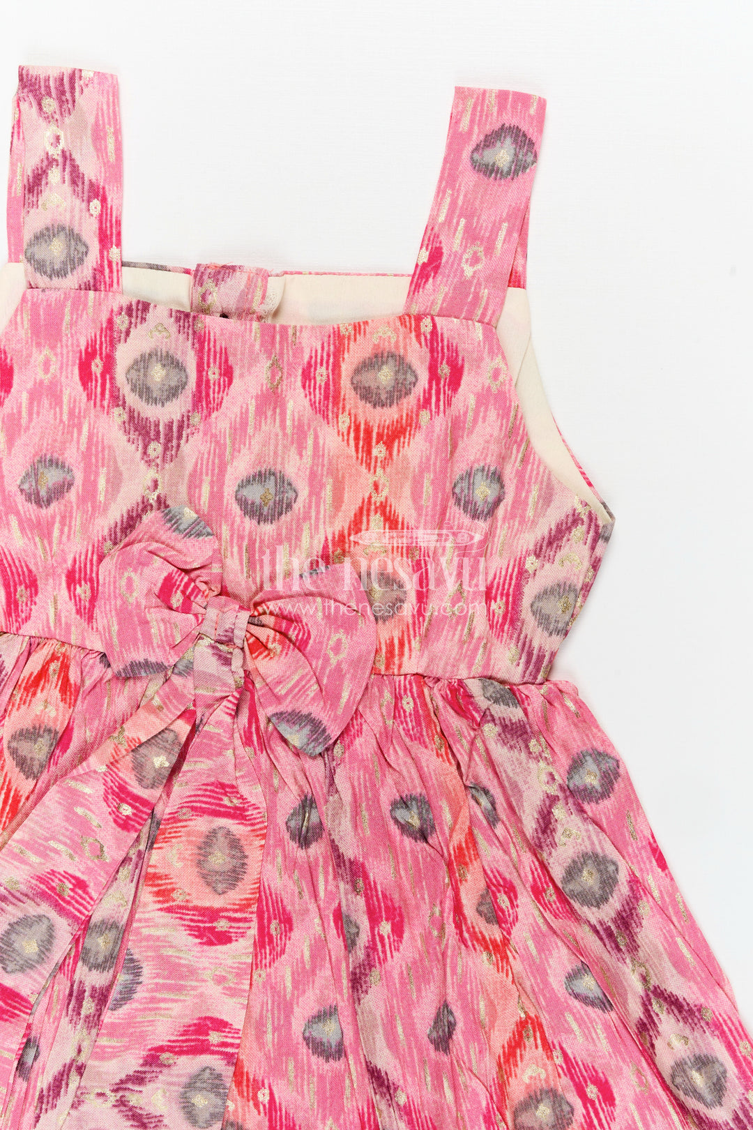 Girls Everyday Casual Cotton Frock in Pink Modal Silk with Digital Print and Ruffled Hem for Daily Style