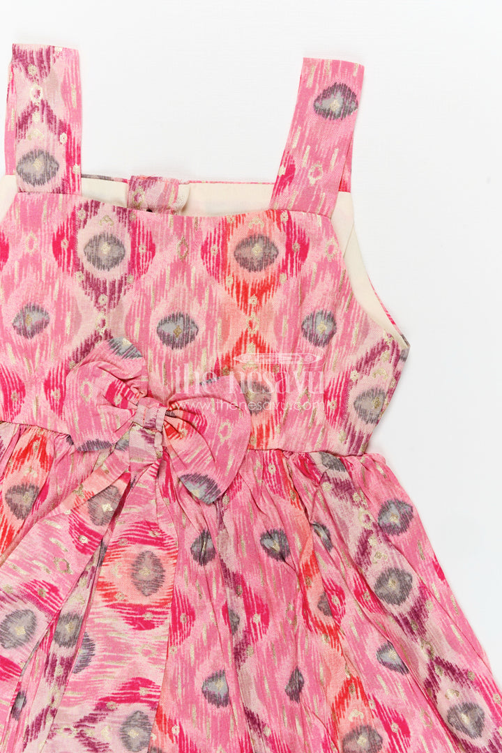 Girls Everyday Casual Cotton Frock in Pink Modal Silk with Digital Print and Ruffled Hem for Daily Style