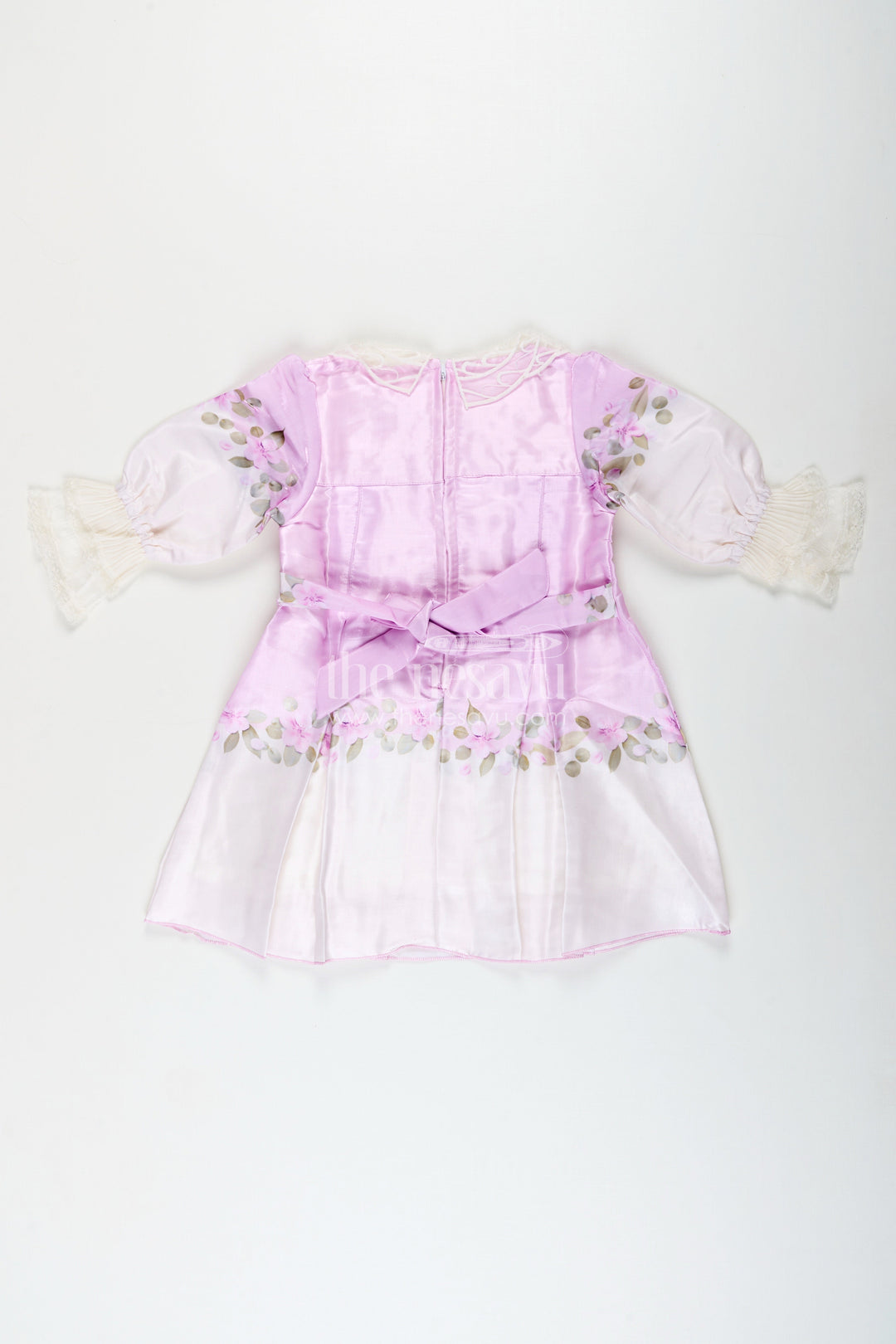 Girls purple organza frock with floral digital print for festive occasions