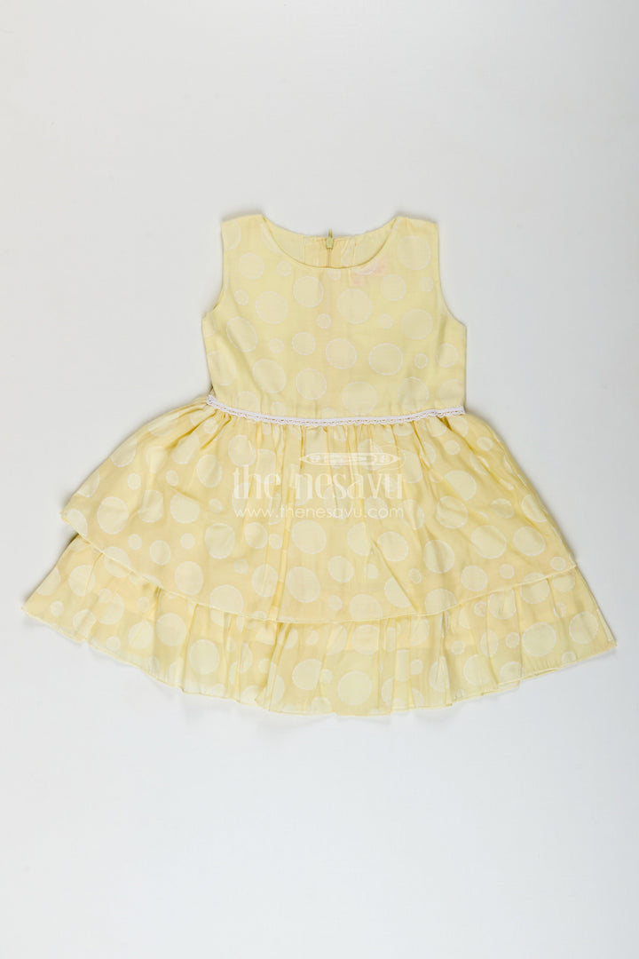 Girls yellow georgette frock with polka dots for parties and festive wear