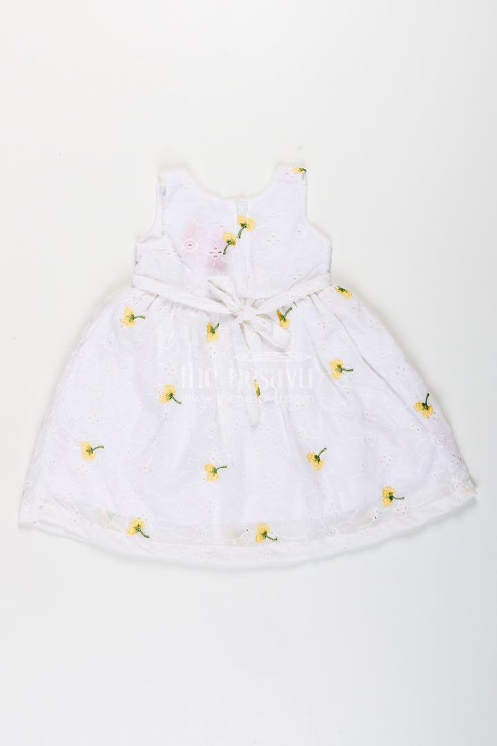 Baby girl georgette frock with cherry embroidery and yellow bow for parties