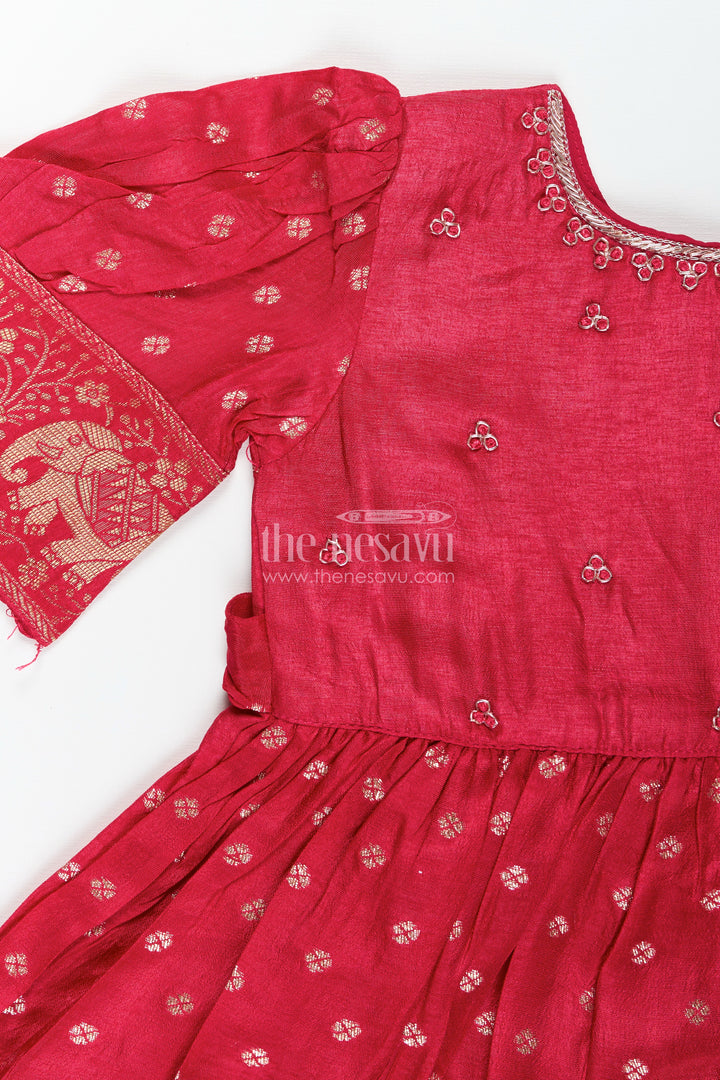 Baby girl silk frock with zari elephant border for traditional events