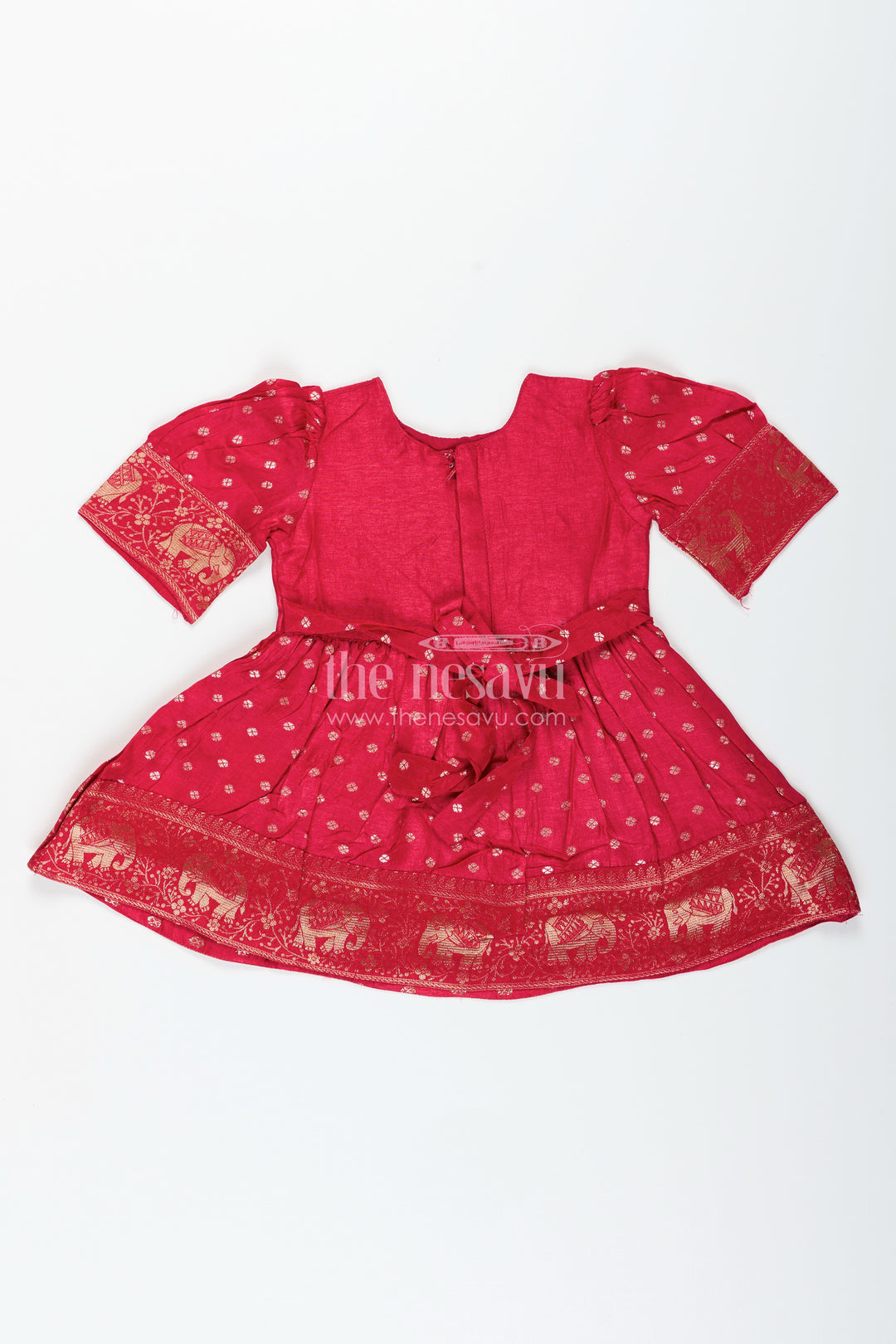 Baby girl silk frock with zari elephant border for traditional events