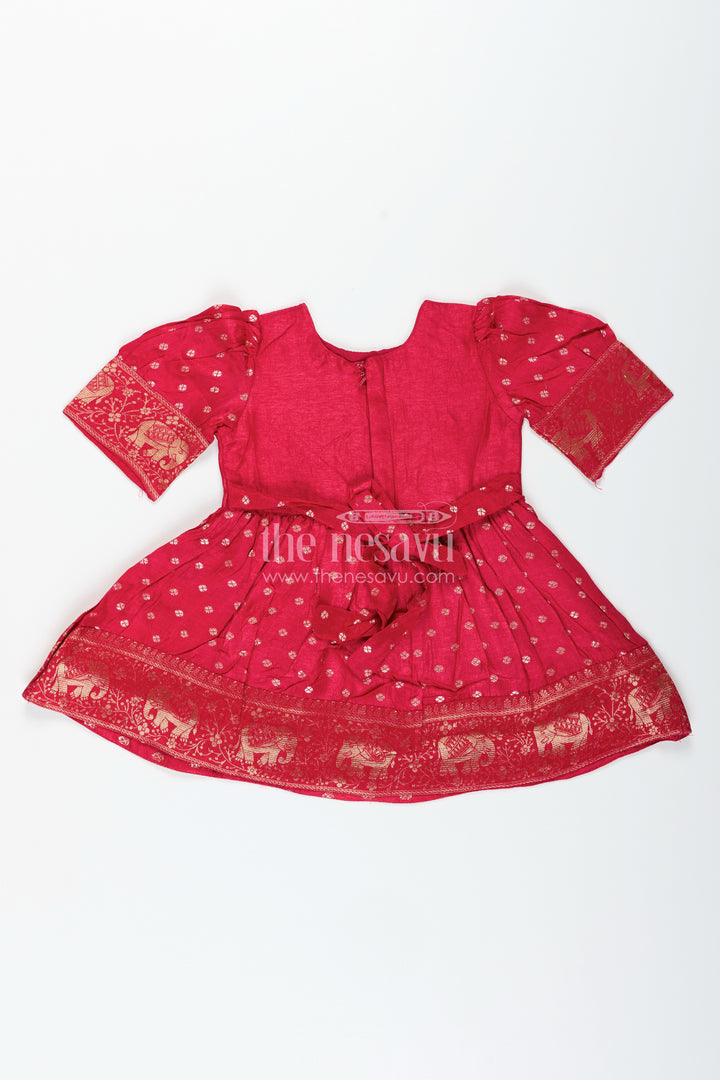 Baby girl silk frock with zari elephant border for traditional events