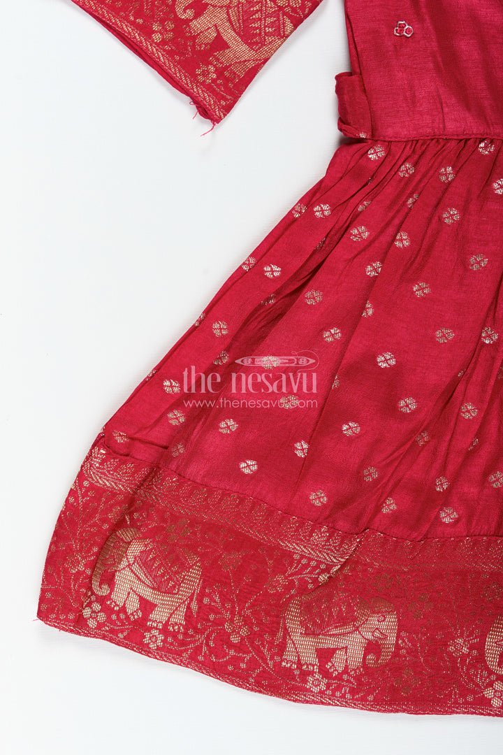 Baby girl silk frock with zari elephant border for traditional events
