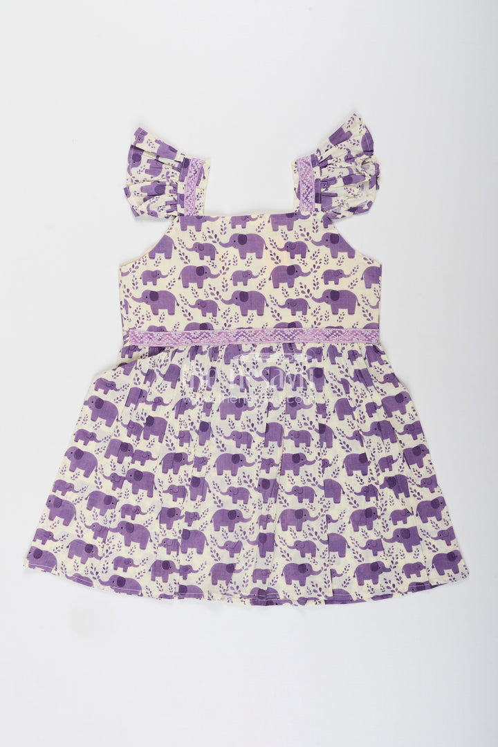 Cotton frock for toddler girls with elephant print