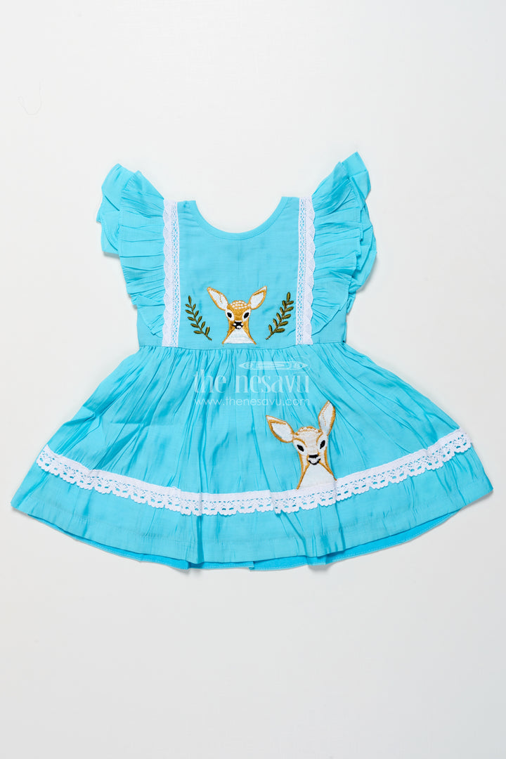 Girls Chanderi Cotton Frock with Deer Embroidery for Birthday Parties