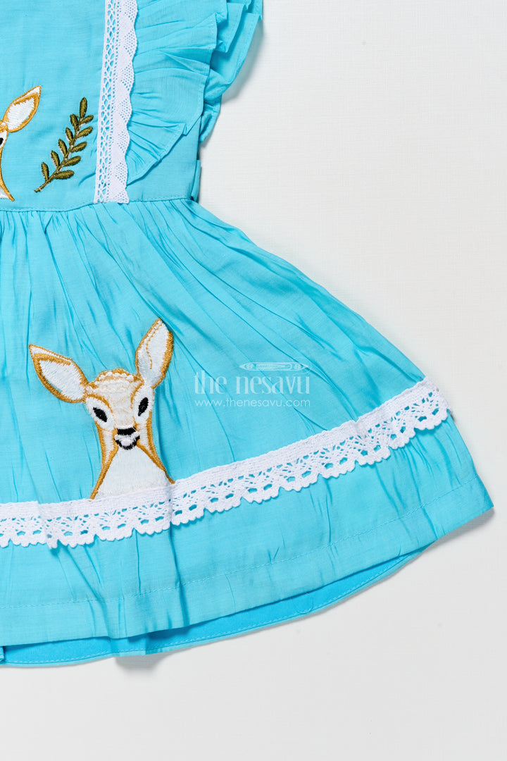 Girls Chanderi Cotton Frock with Deer Embroidery for Birthday Parties