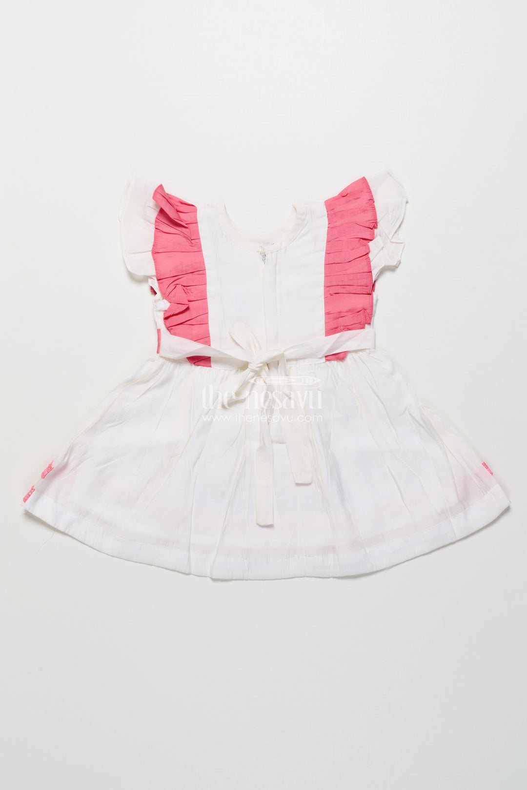 Girls Chanderi Cotton Frock with Lamb Embroidery for Birthday Events