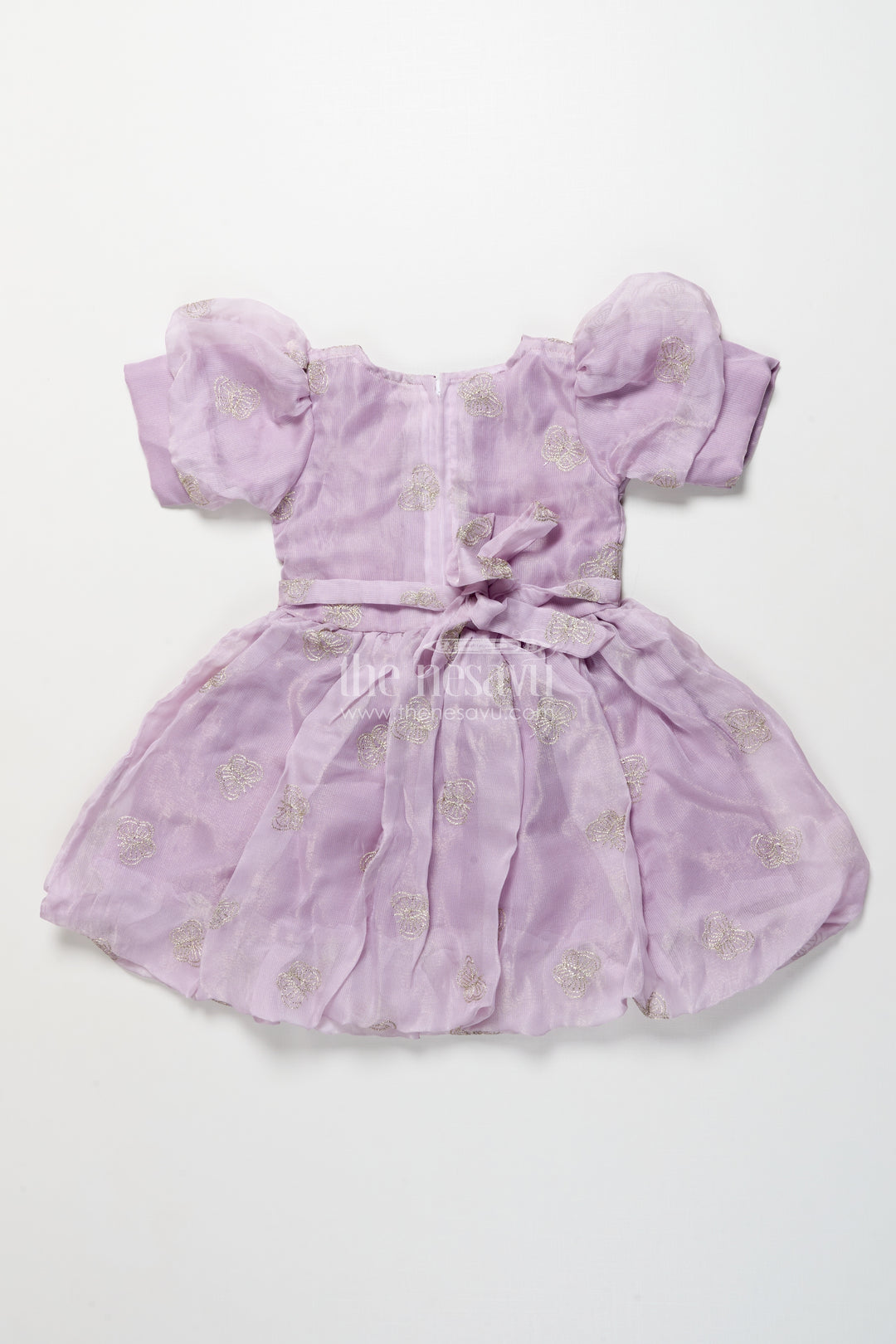 Girls Fancy Festive Frock with Puff Sleeves and Zari Embroidery