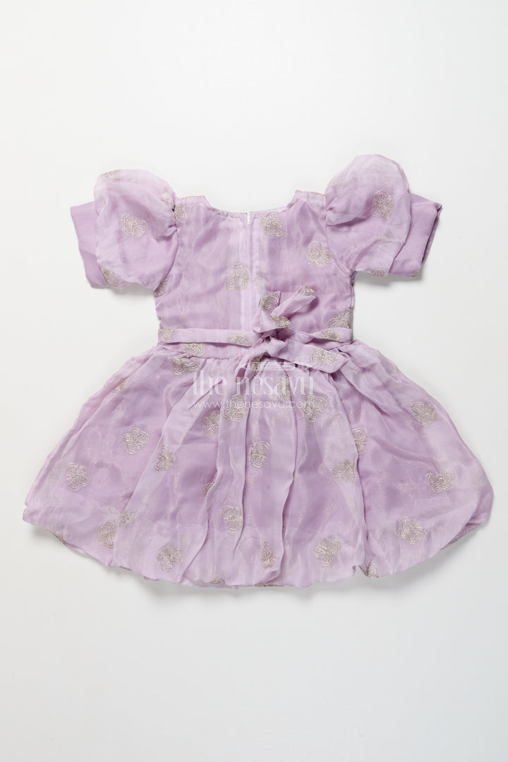 Girls Fancy Festive Frock with Puff Sleeves and Zari Embroidery