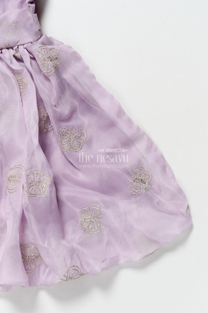 Girls Fancy Festive Frock with Puff Sleeves and Zari Embroidery