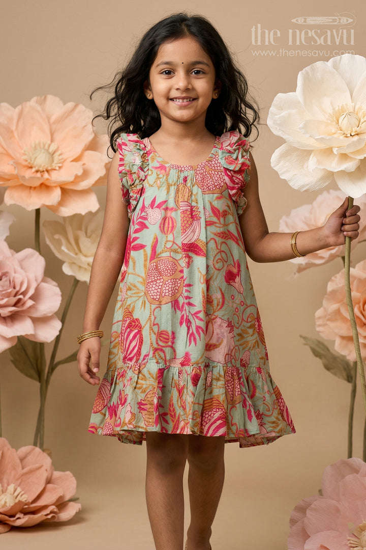 Toddler Girl Viscose Silk Frock with Floral Print for Casual Festive Moments