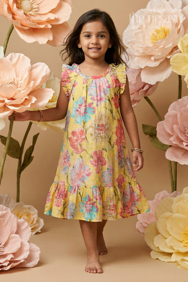 Toddler Girl Viscose Silk Frock with Floral Print for Festive Outings