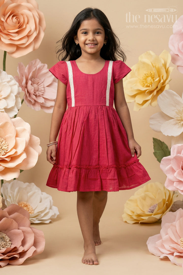 Baby Girl Ethnic Frock in Chanderi Cotton with Soft Lace for Poojas and Outings