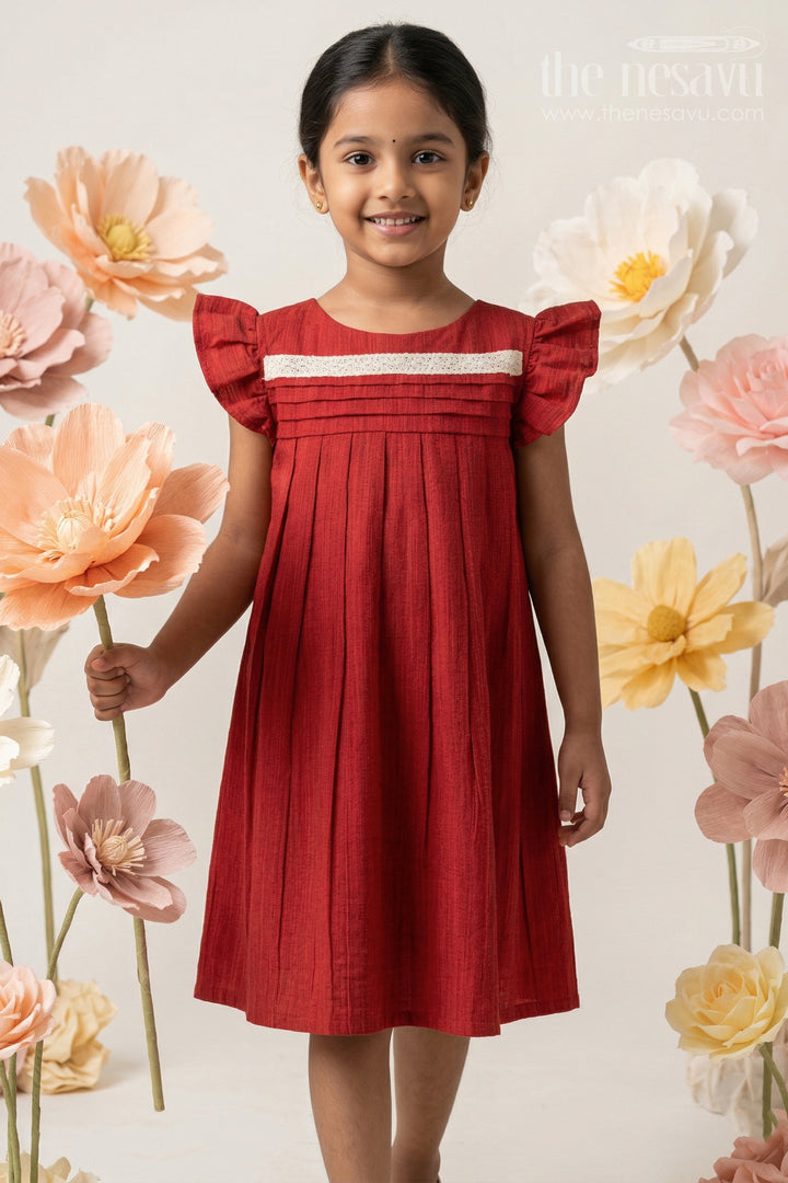 Baby Girl Chanderi Frock with Pintucks and Lace Detail for Traditional Occasions