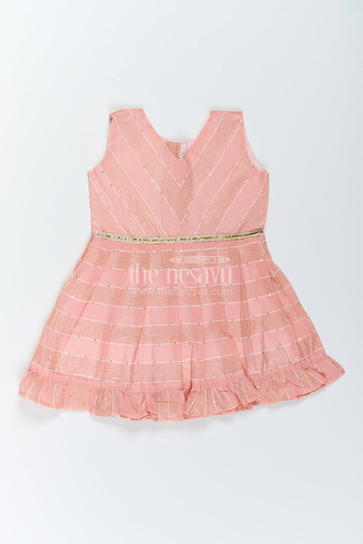 Girls Chanderi Frock in Peach with Woven Texture