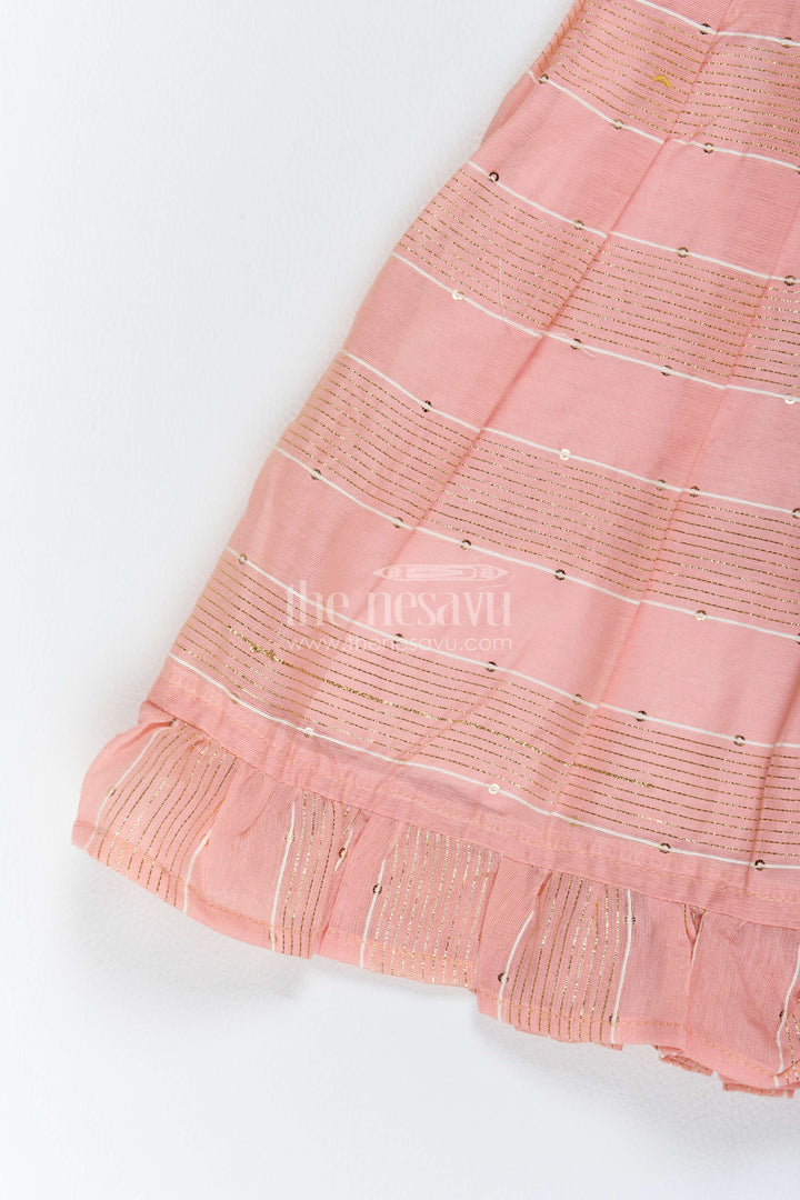 Girls Chanderi Frock in Peach with Woven Texture