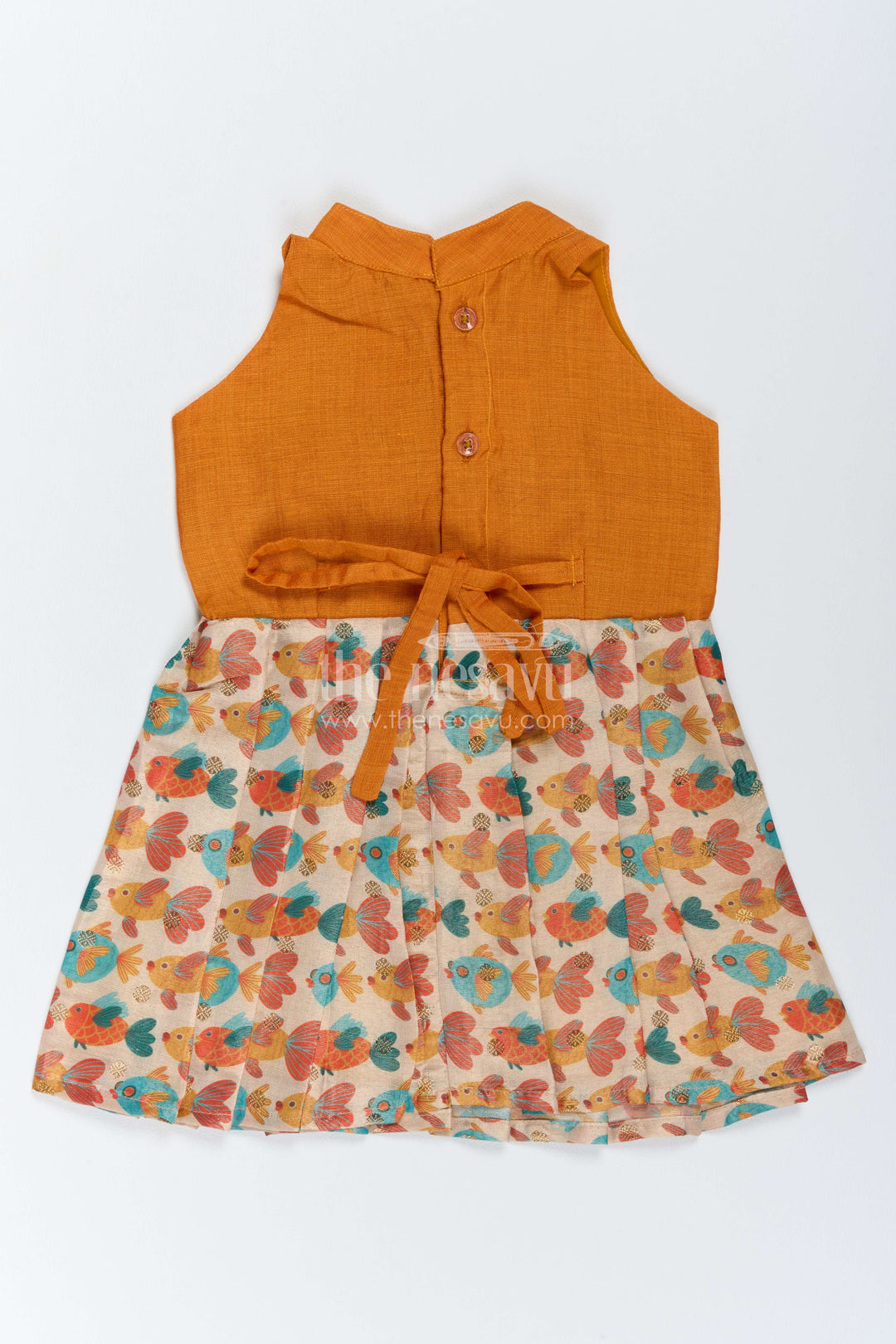 Chanderi Dress for Girls in Orange with an Occasion Ready Finish