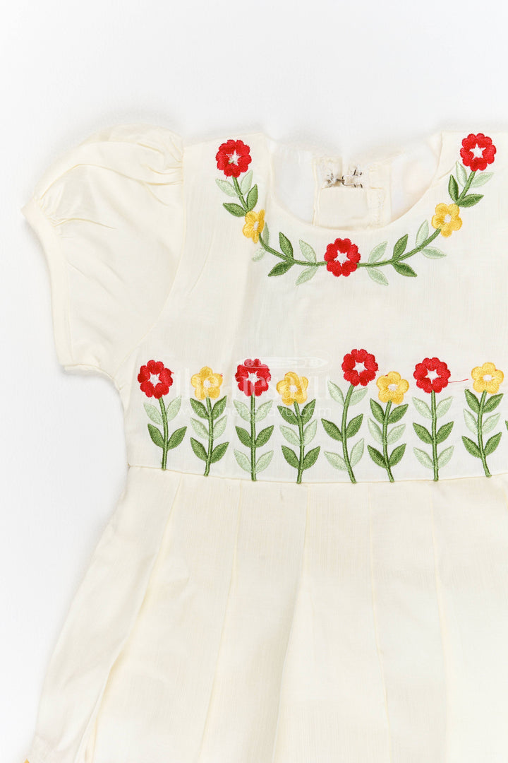 Cotton Dress for Girls with Thread Embroidery for Festive Occasions