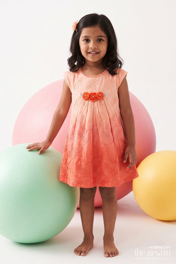 Cotton Dress for Girls in Orange for Traditional Events