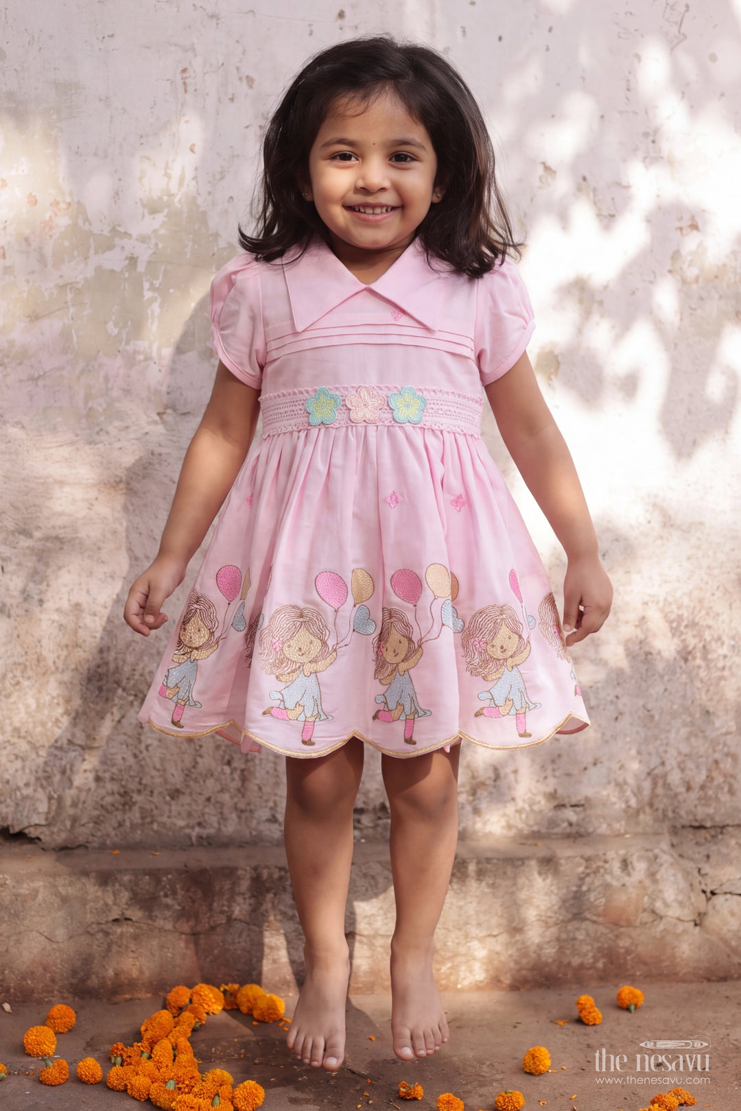 Girls Cotton Frock in Pink with Smart Tailoring