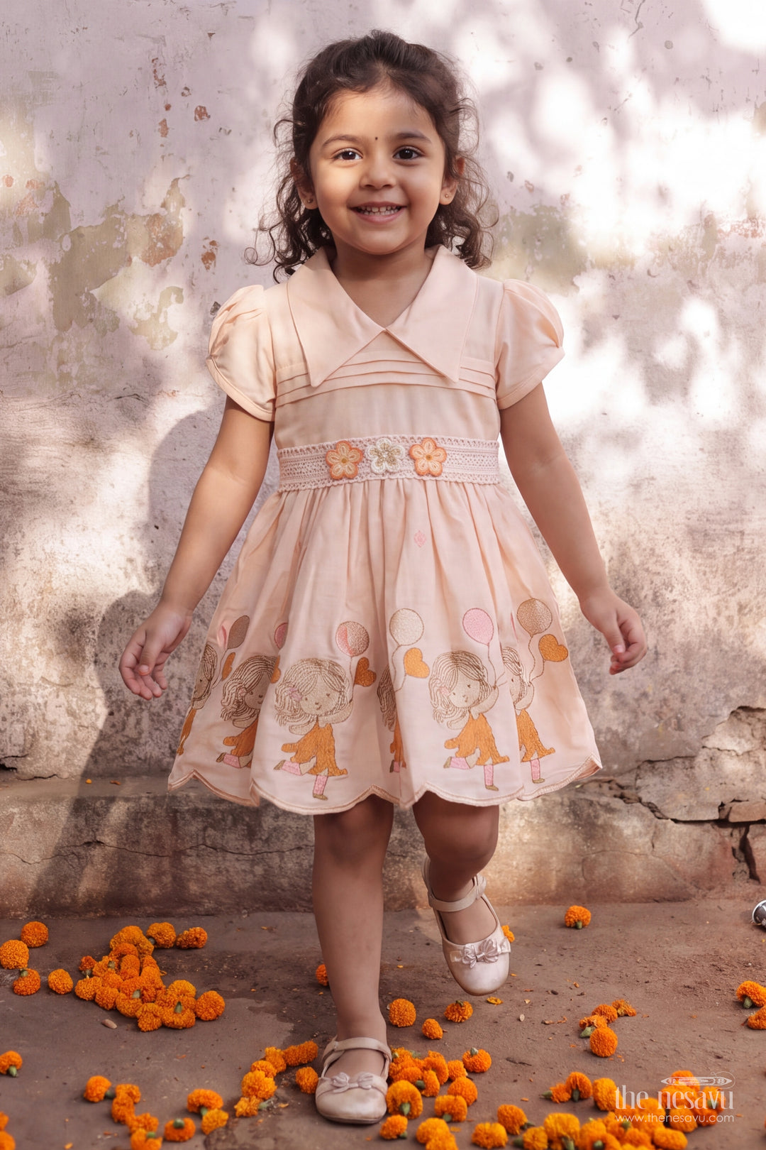 Cotton Dress for Girls in Orange for Joyful Occasions